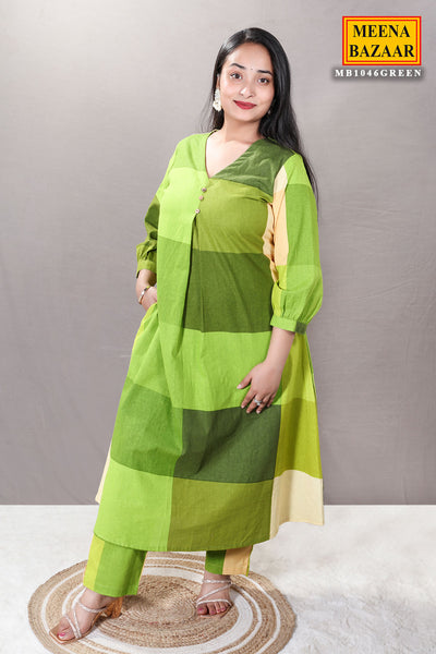 Green Color-Blocked Cotton Printed Tunic Co-ord Set