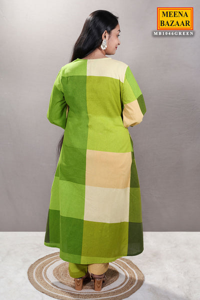 Green Color-Blocked Cotton Printed Tunic Co-ord Set