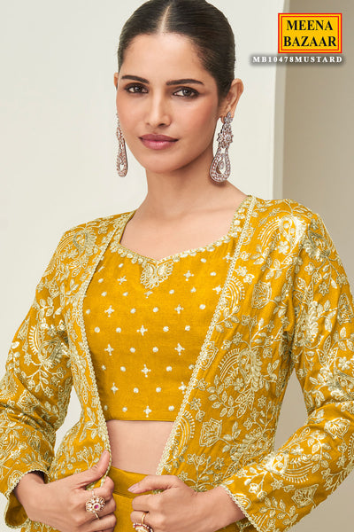 Mustard Chinon Embroidered Ready Made Suit
