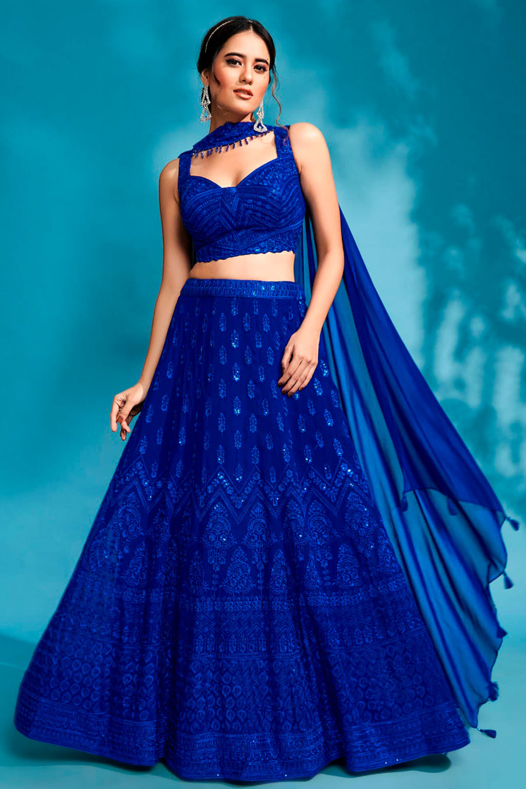 Meena Bazaar | Royal Blue Georgette Embroidered Lehenga Elegant Wedding & Festive Wear XL / Blue / Georgette Meena Bazaar | Royal Blue Georgette Embroidered Lehenga Elegant Wedding & Festive Wear XL / Blue / Georgette