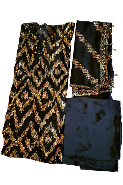 Black Georgette Sequins Embroidered Suit