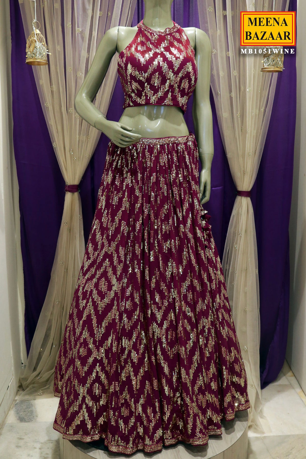 Buy Meena Bazaar Ethnic Printed Sequinned Ready To Wear Lehenga & Blouse  With Dupatta - Lehenga Choli for Women 24122590 | Myntra