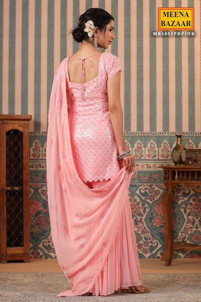 Pink Georgette Sequins Embroidered Gharara Suit