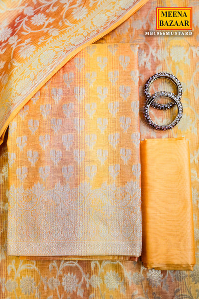 Mustard Chanderi Woven Silk Unstitched Suit
