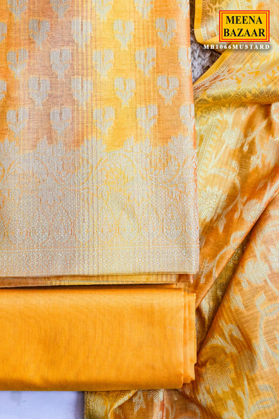 Mustard Chanderi Woven Silk Unstitched Suit