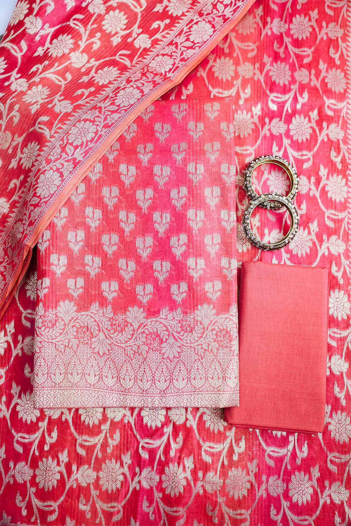 Red Chanderi Weaving Unstitched Suit