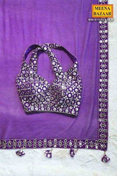 Purple Georgette Mirror Work Saree