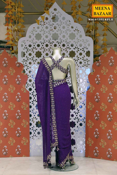 Purple Georgette Mirror Work Saree