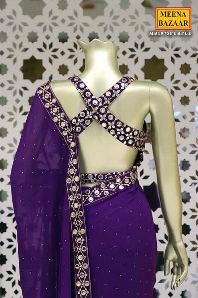 Purple Georgette Mirror Work Saree