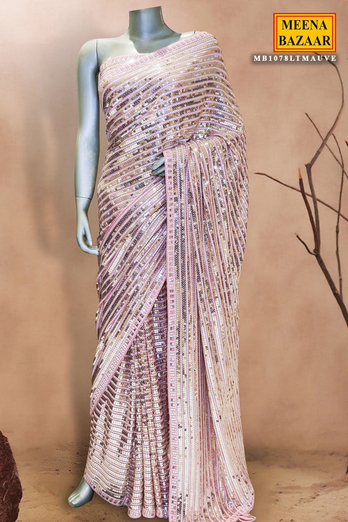 Light Mauve Sequin Embroidered Georgette Saree