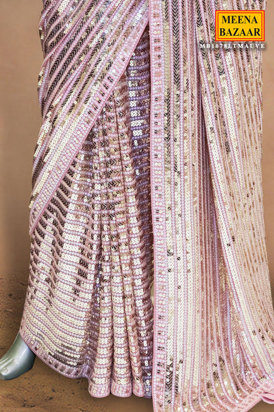 Light Mauve Sequin Embroidered Georgette Saree