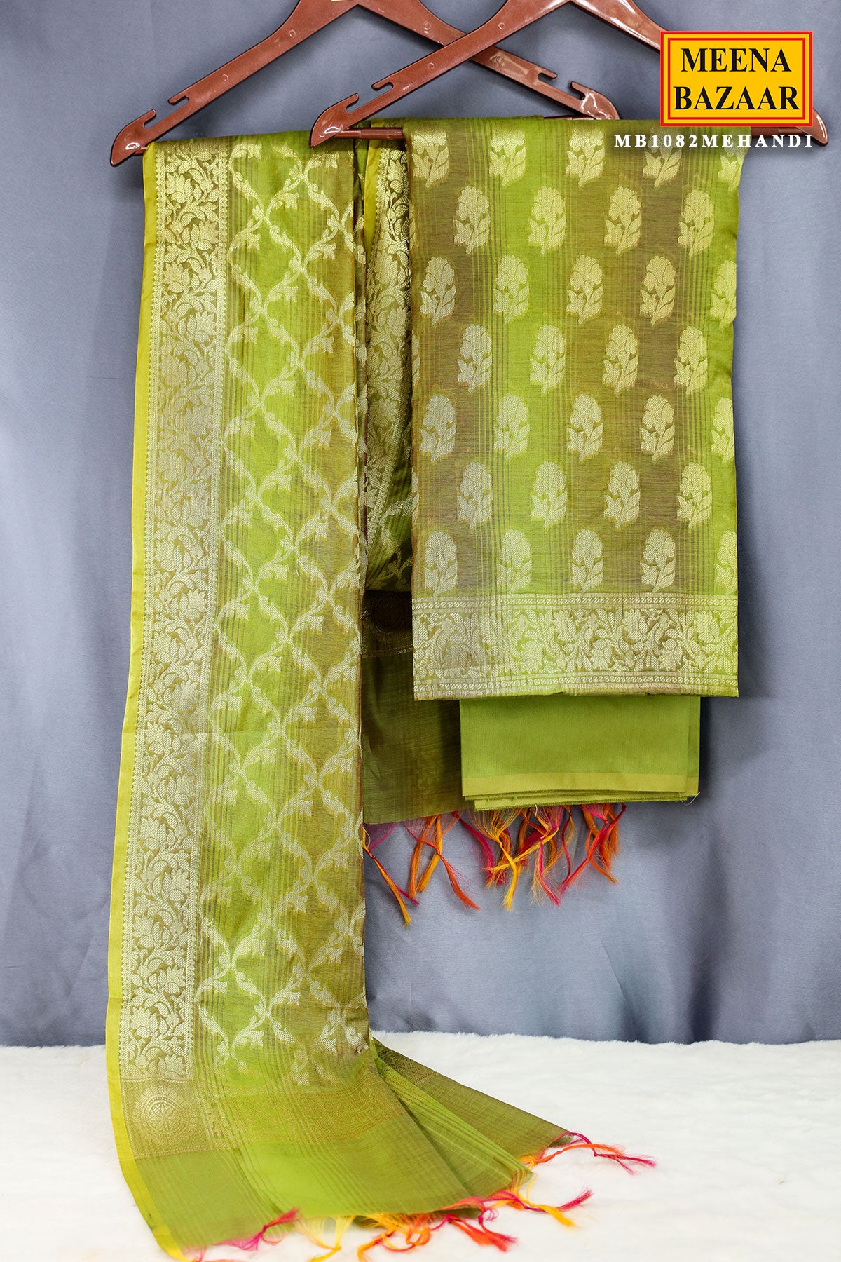 Mehandi Chanderi Cotton Zari Weaving Suit Set