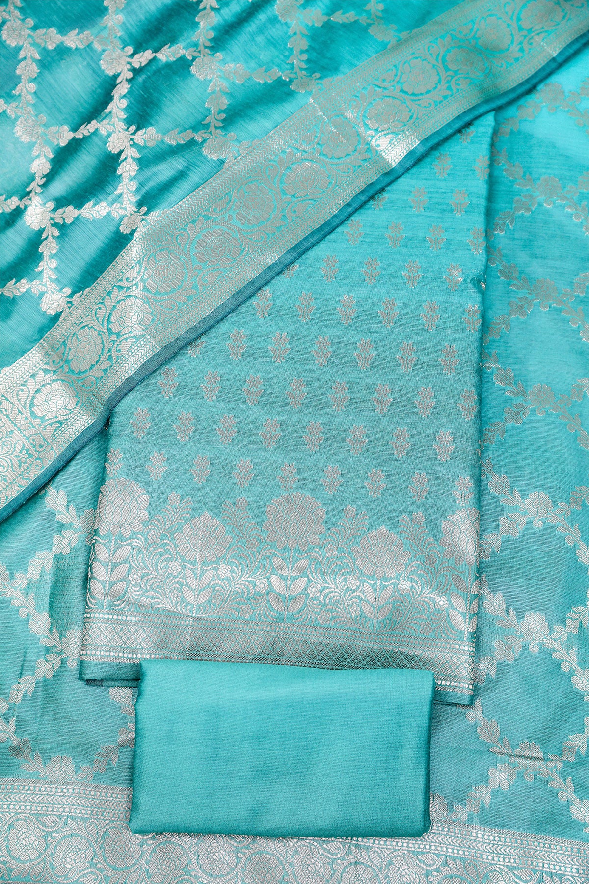Rama Chanderi Weaving Unstitched Suit