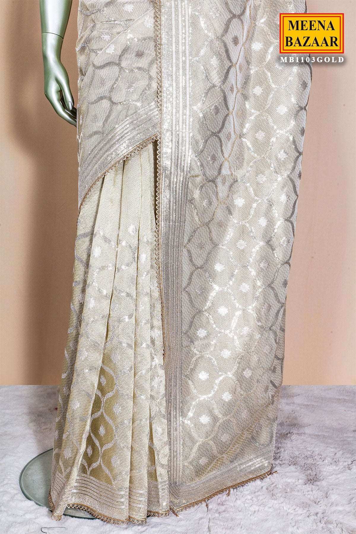 Gold Tissue Embroidered Saree Elegant Festive Partywear Saree for Women