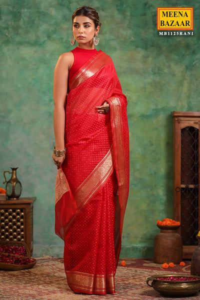 Rani Organza Zari Woven Printed Saree