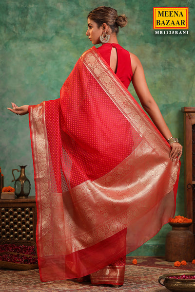 Rani Organza Zari Woven Printed Saree