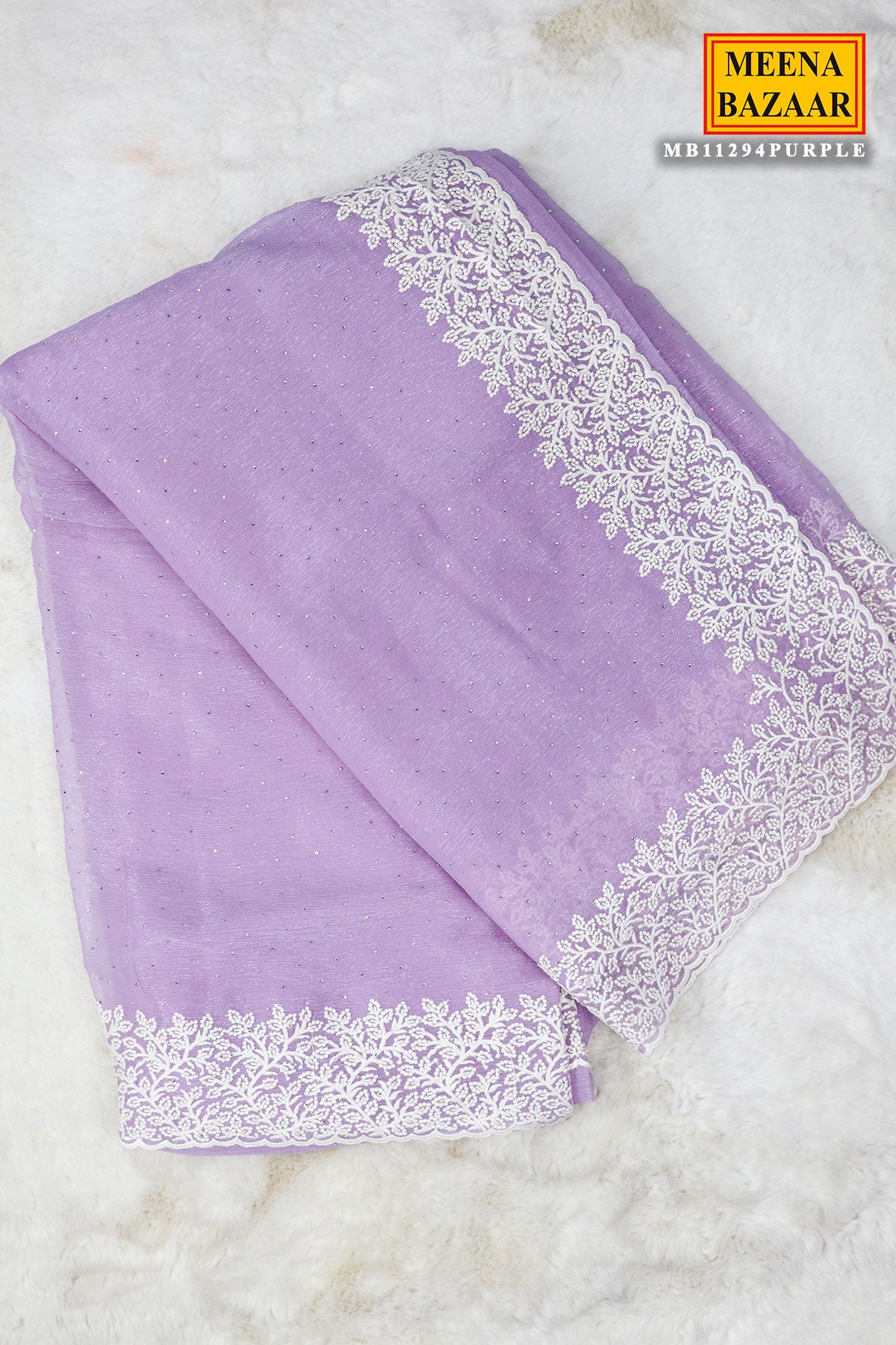 Purple Georgette Swarovski Embellished Thread Embroidered Saree