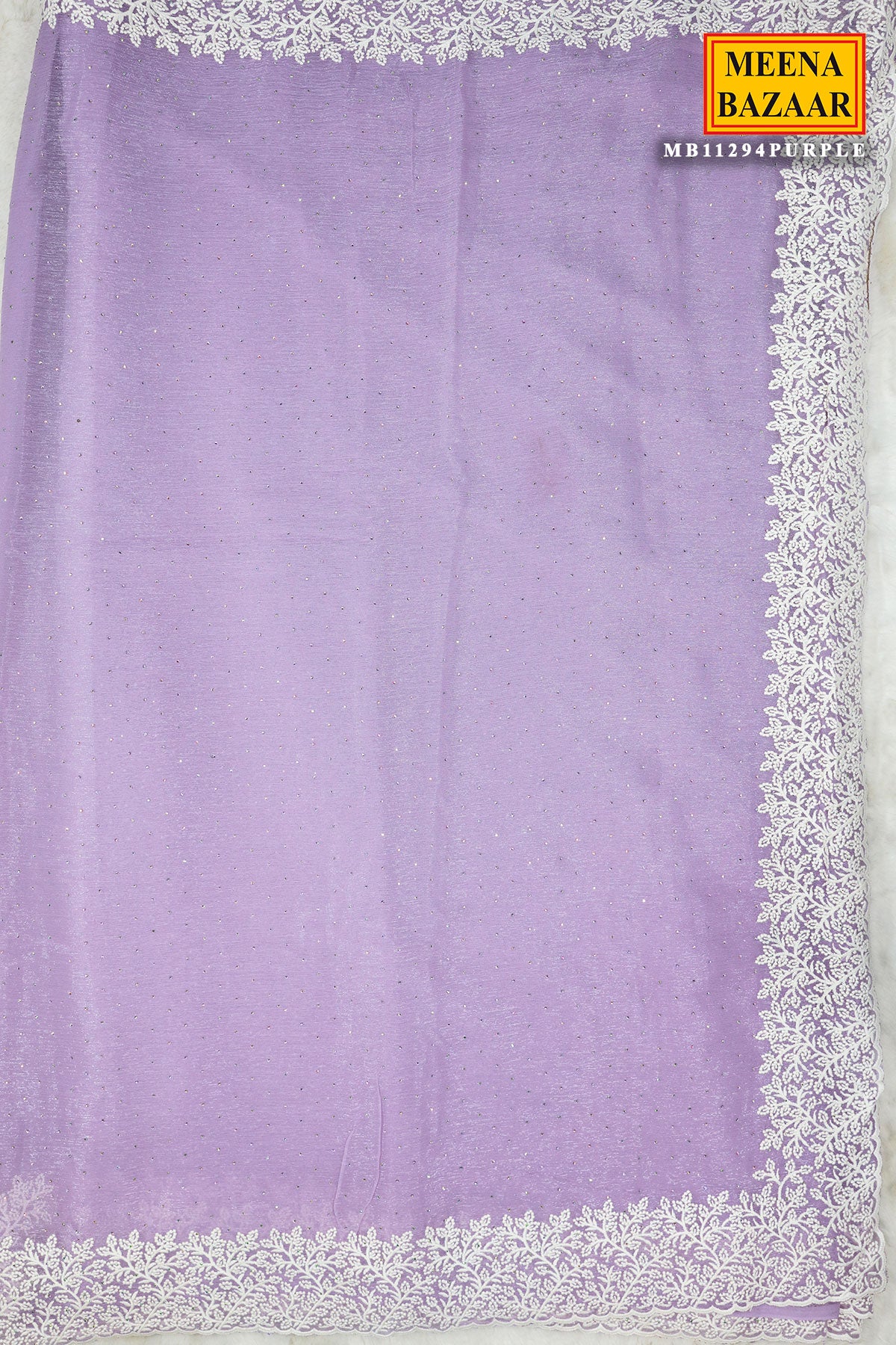 Purple Georgette Swarovski Embellished Thread Embroidered Saree