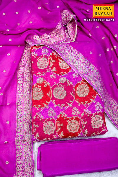 Pink Georgette Floral Zari Weaving Suit Set