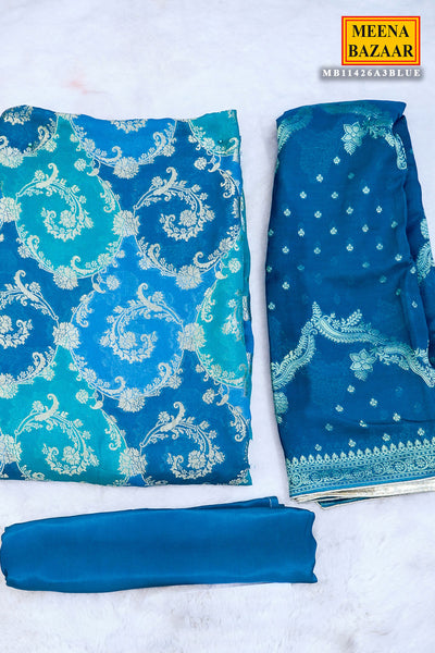 Peacock Blue Georgette Zari Woven Ombre Shaded Suit Set