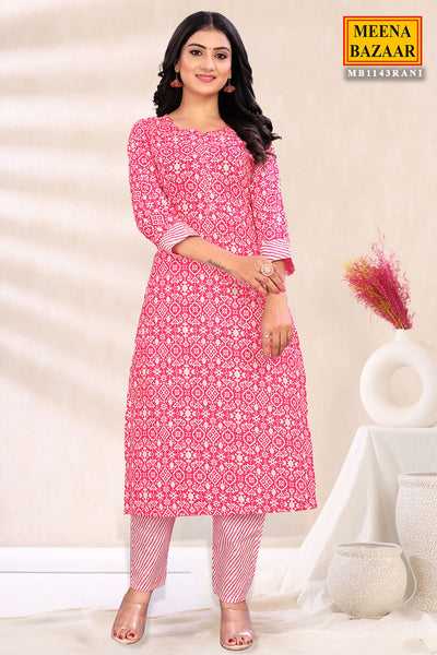 Pink Cotton Ethnic Motifs Printed Kurta with Pant