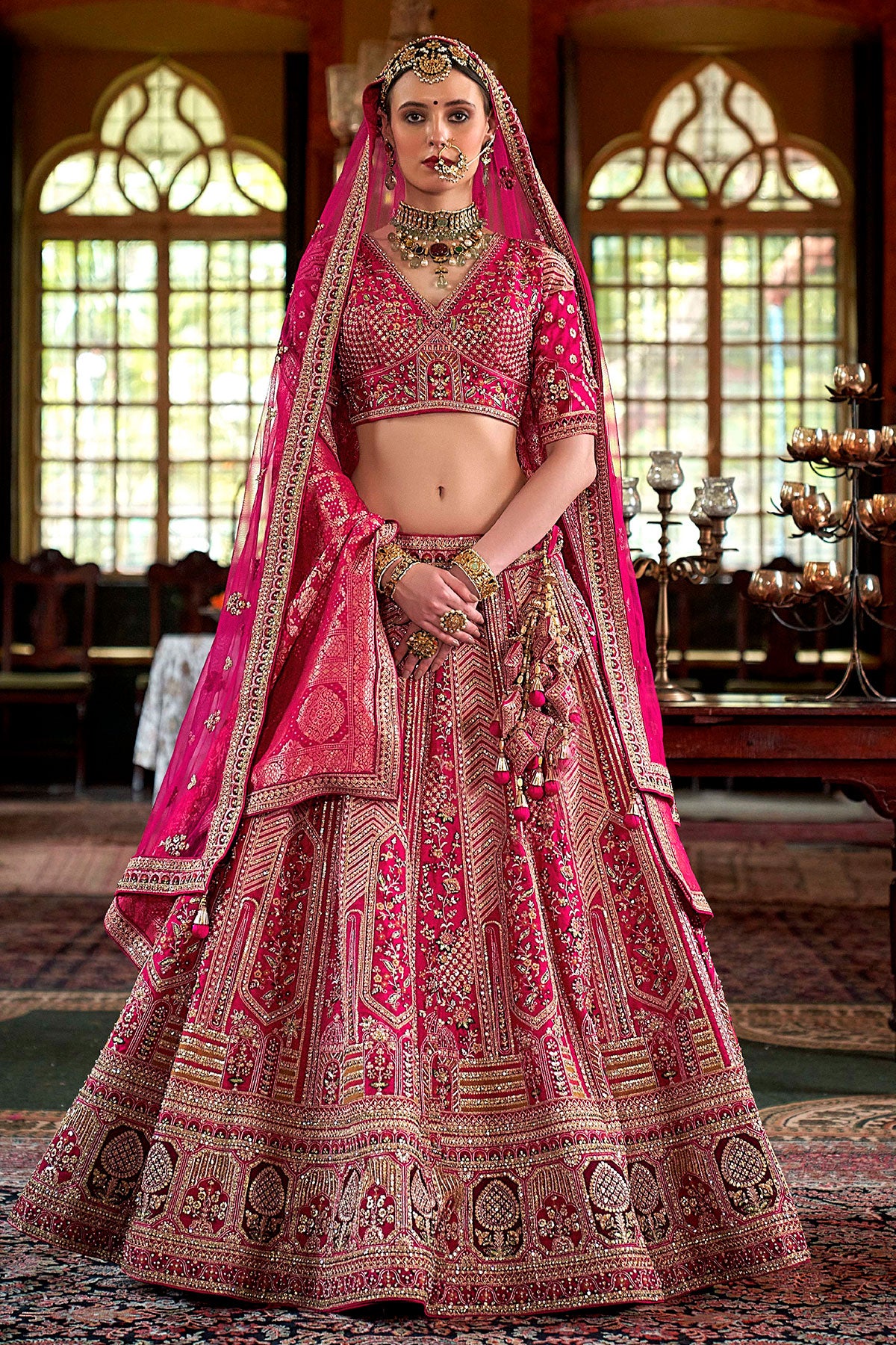 Rani Silk Zari and Sequin Embroidered Lehenga – Elegant Wedding Wear