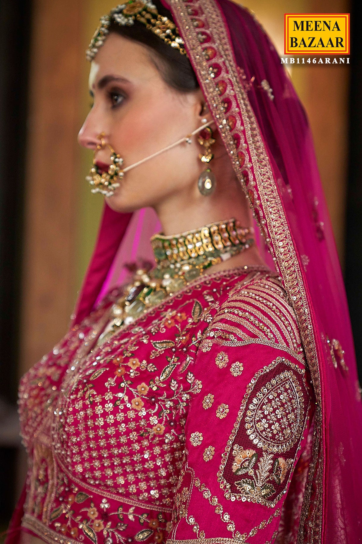 Rani Silk Zari and Sequin Embroidered Lehenga – Elegant Wedding Wear