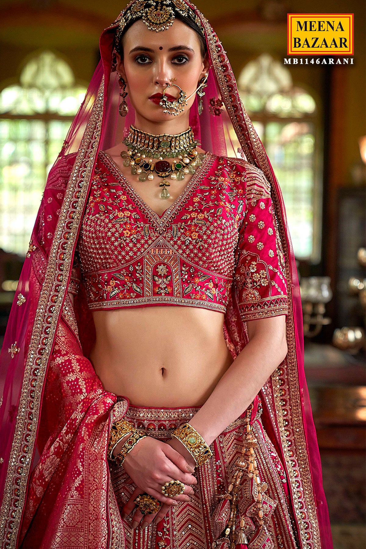 Rani Silk Zari and Sequin Embroidered Lehenga – Elegant Wedding Wear