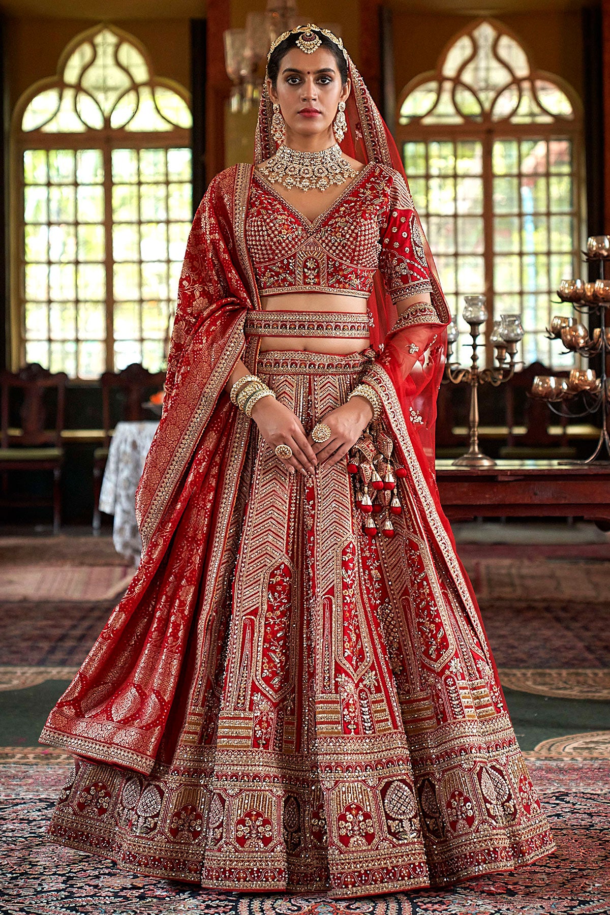 Red Silk Zari and Sequin Embroidered Lehenga – Elegant Wedding Wear