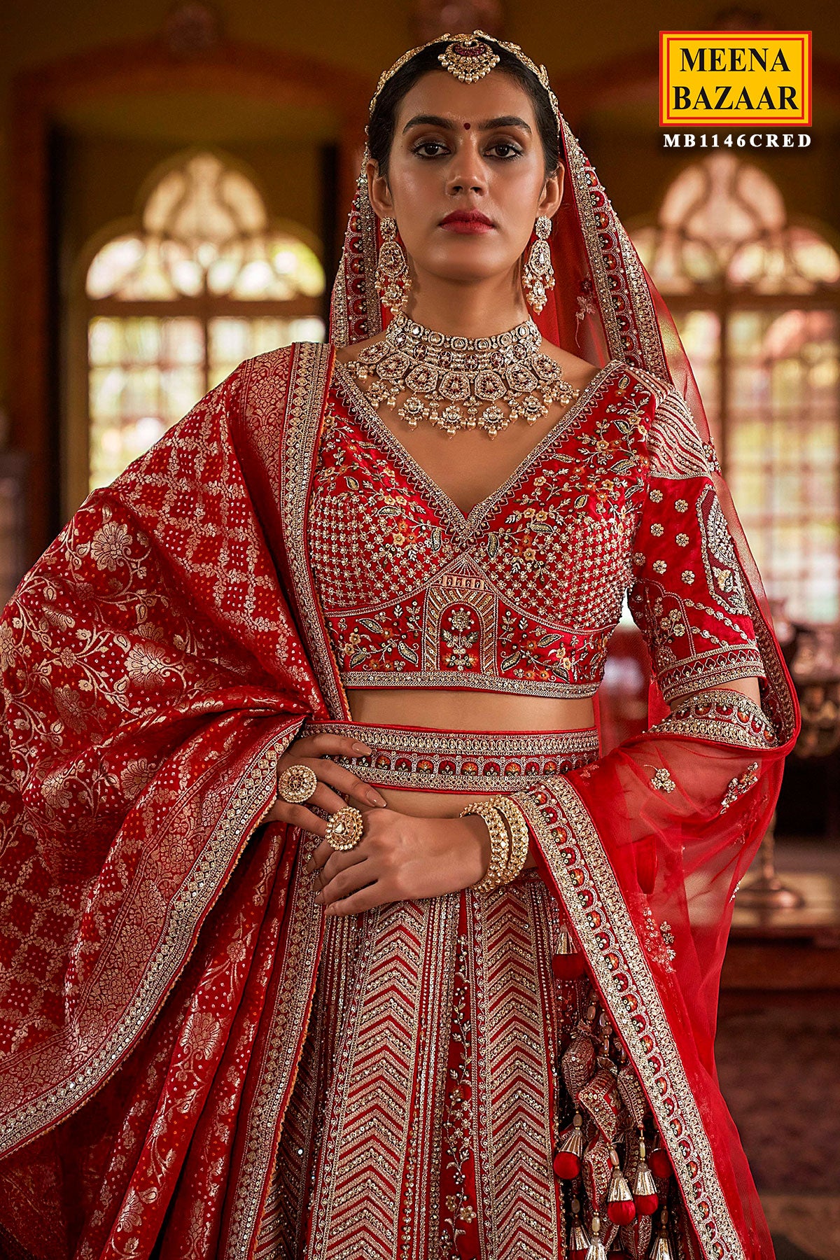 Red Silk Zari and Sequin Embroidered Lehenga – Elegant Wedding Wear