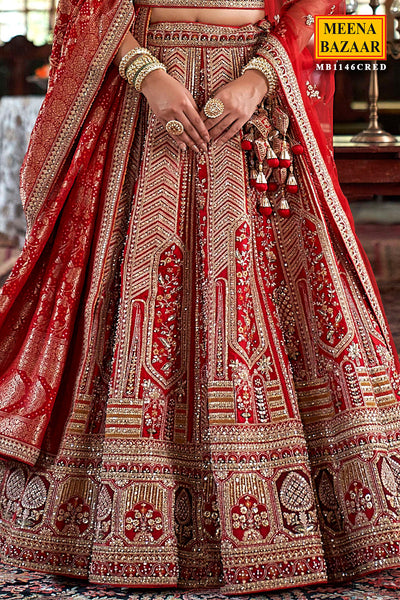 Red Silk Zari and Sequin Embroidered Lehenga – Elegant Wedding Wear