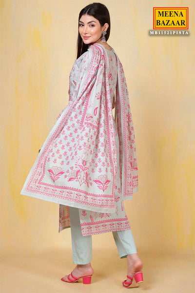 Light Blue Cotton Printed Straight Suit Set With Dupatta