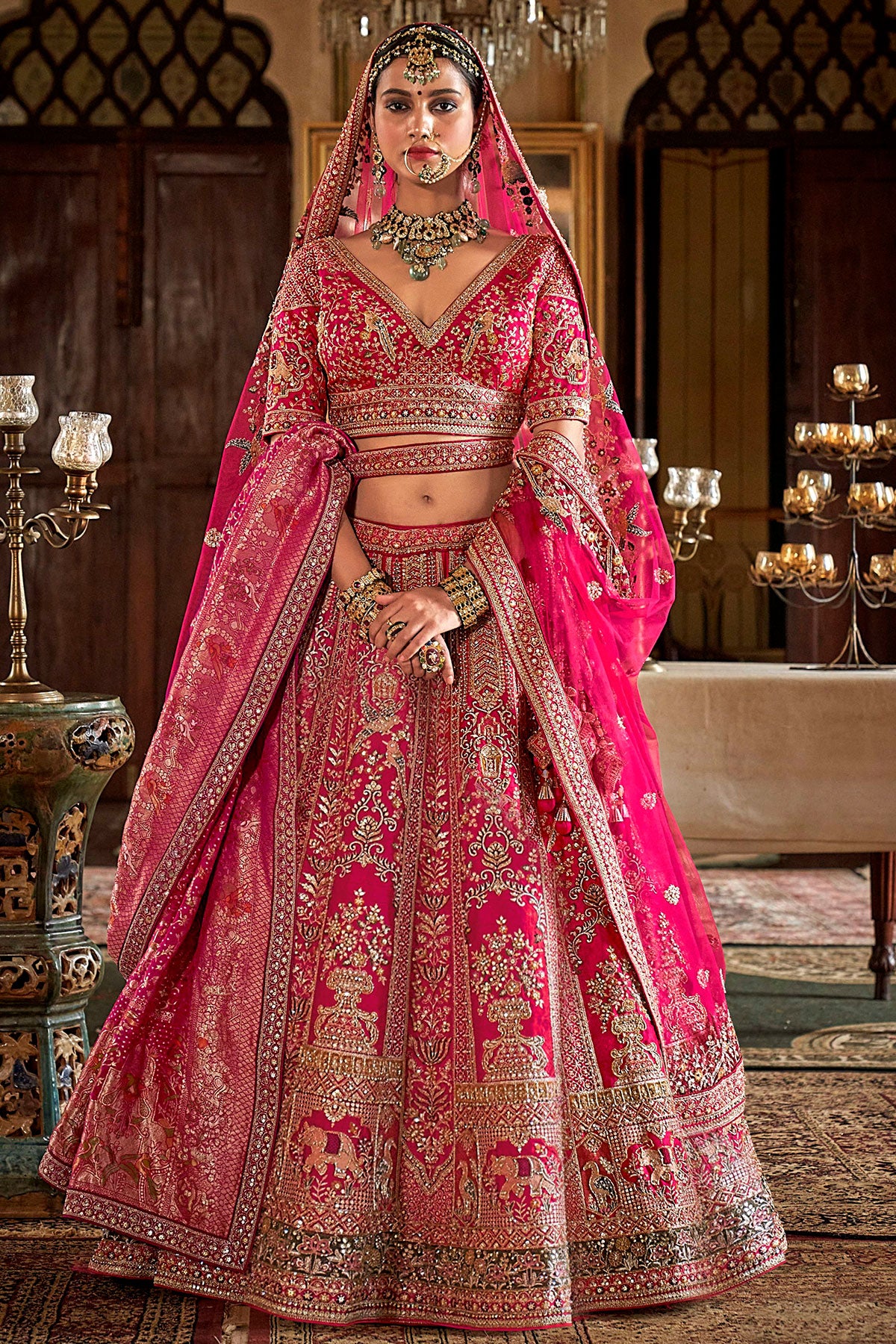 Rani Silk Zari and Sequin Embroidered Bridal Lehenga – Luxurious Wedding Wear