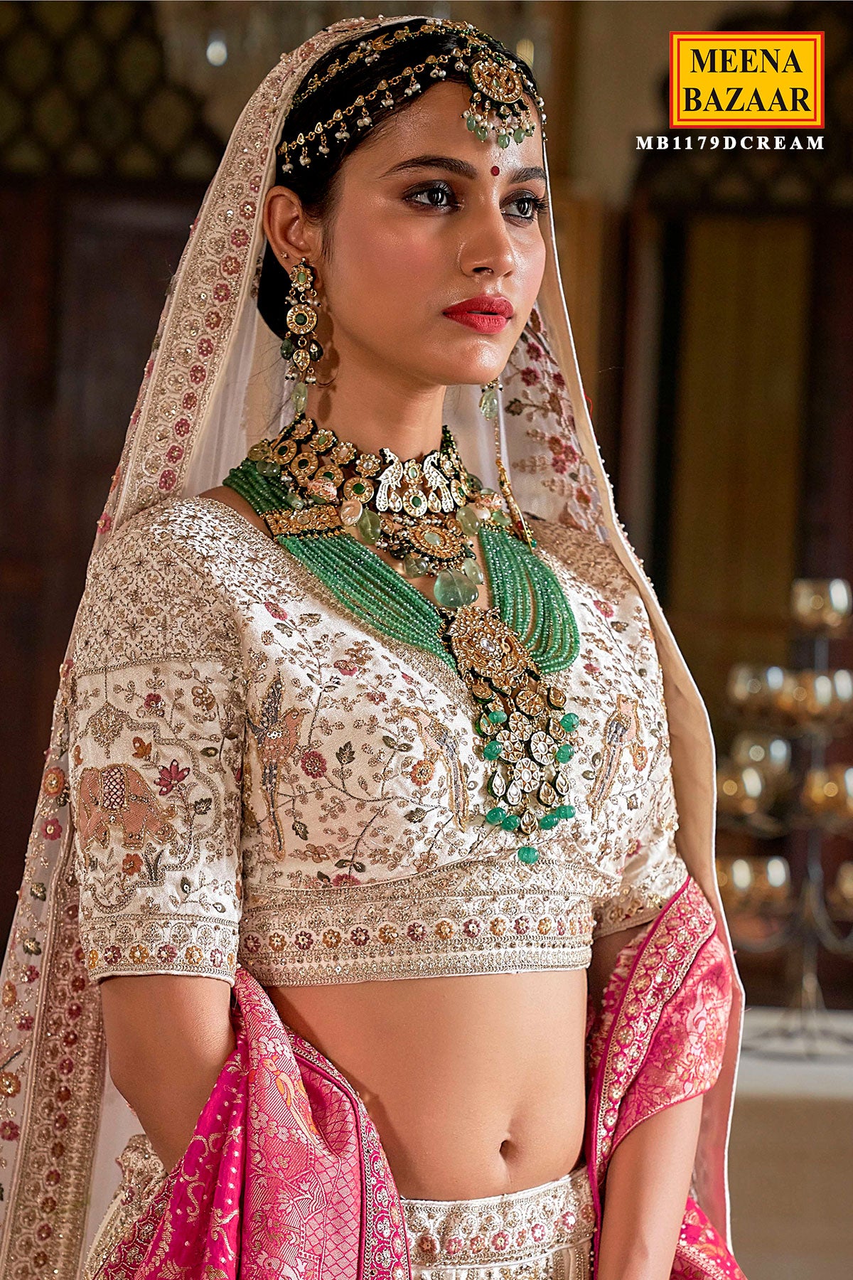 Cream Zari and Sequin Embroidered Bridal Lehenga – Luxurious Wedding Wear