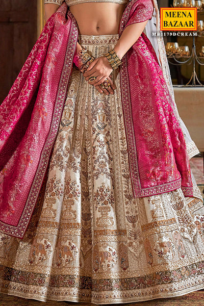 Cream Zari and Sequin Embroidered Bridal Lehenga – Luxurious Wedding Wear