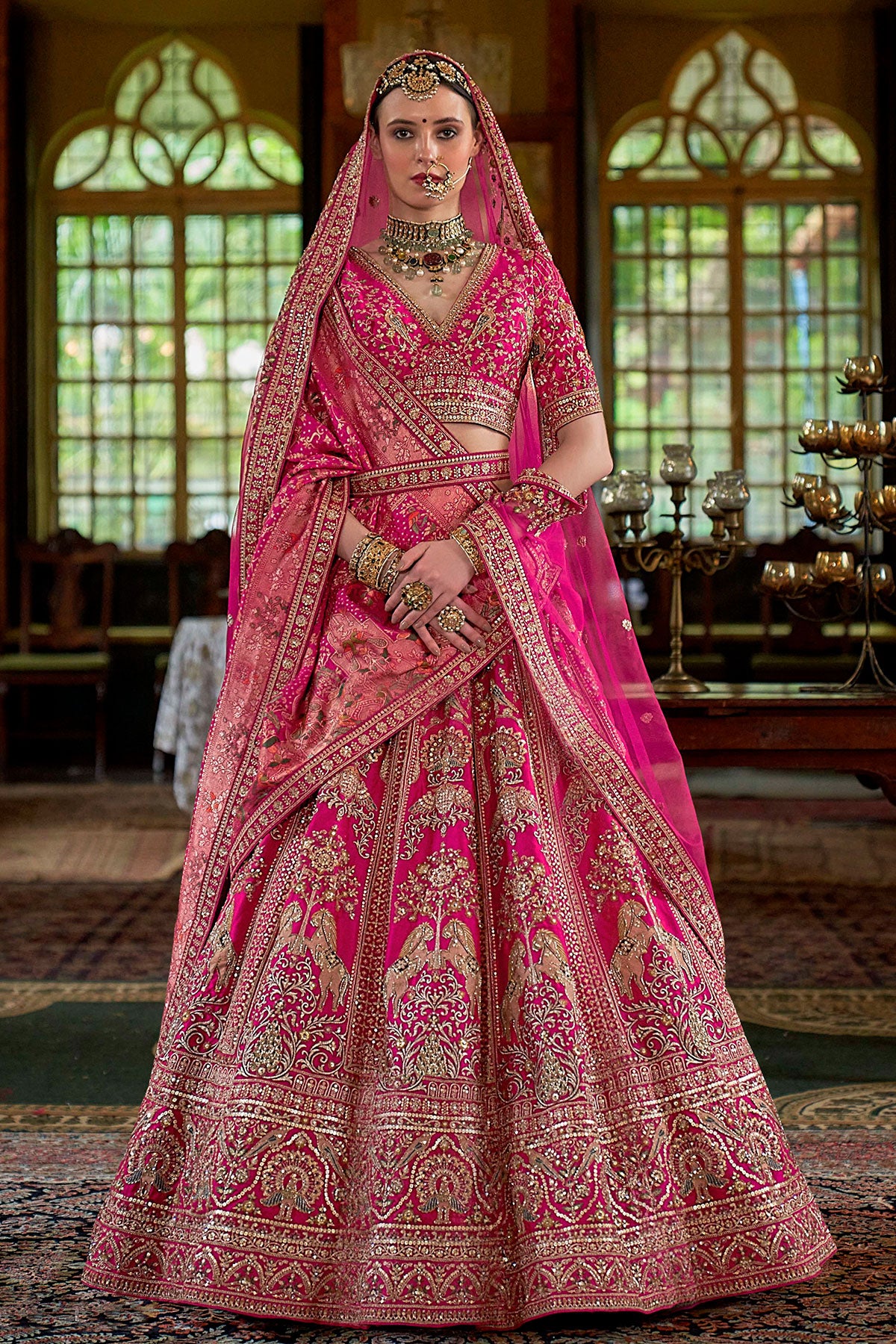Rani Silk Zari and Sequin Embroidered Lehenga – Luxurious Bridal Wear
