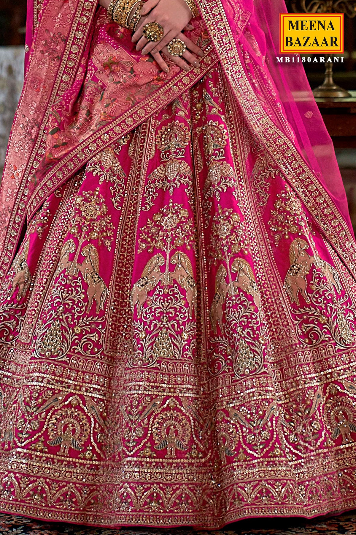 Rani Silk Zari and Sequin Embroidered Lehenga – Luxurious Bridal Wear
