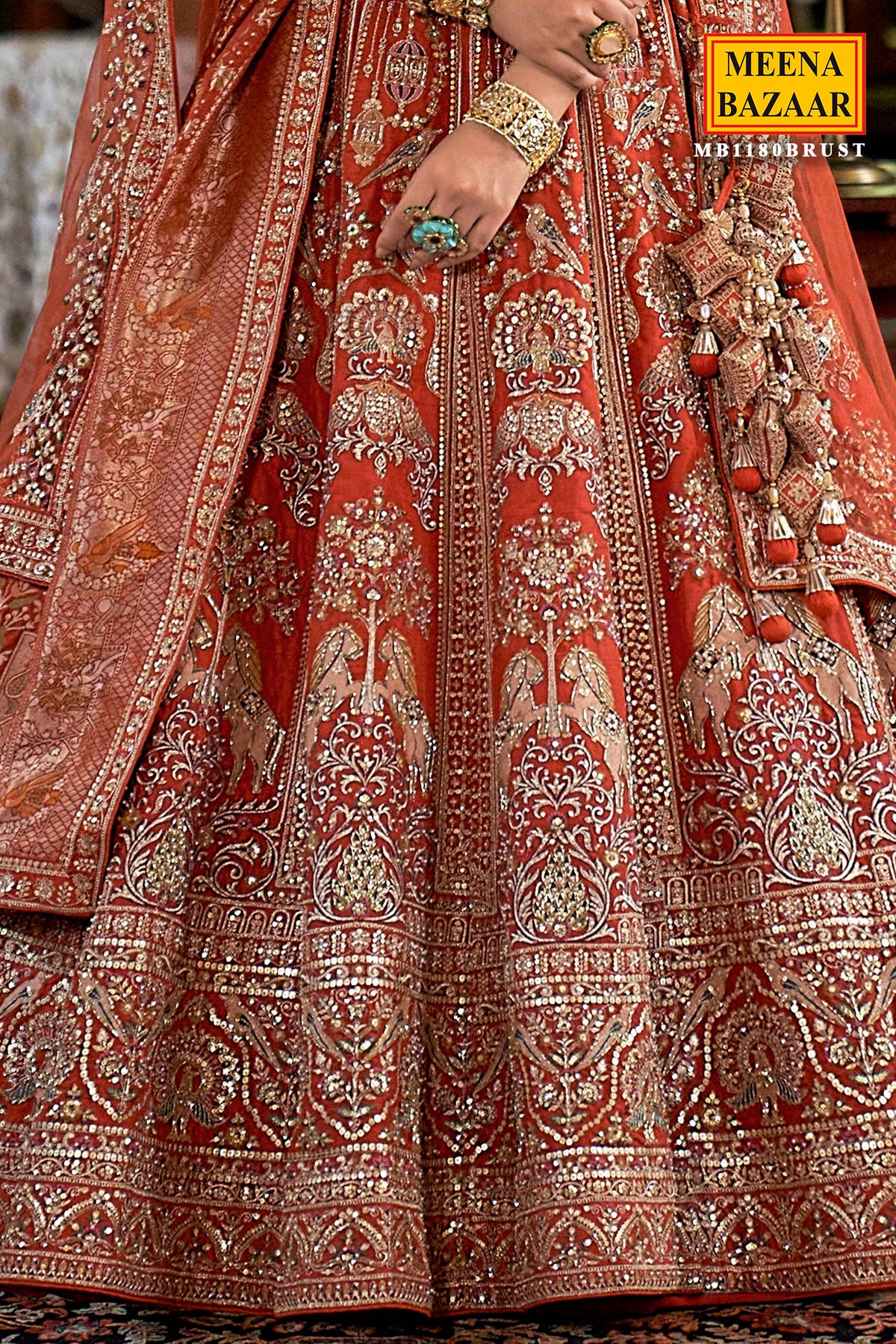 Rust Silk Zari and Sequin Embroidered Lehenga – Luxurious Bridal Wear