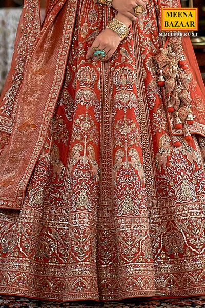 Rust Silk Zari and Sequin Embroidered Lehenga – Luxurious Bridal Wear