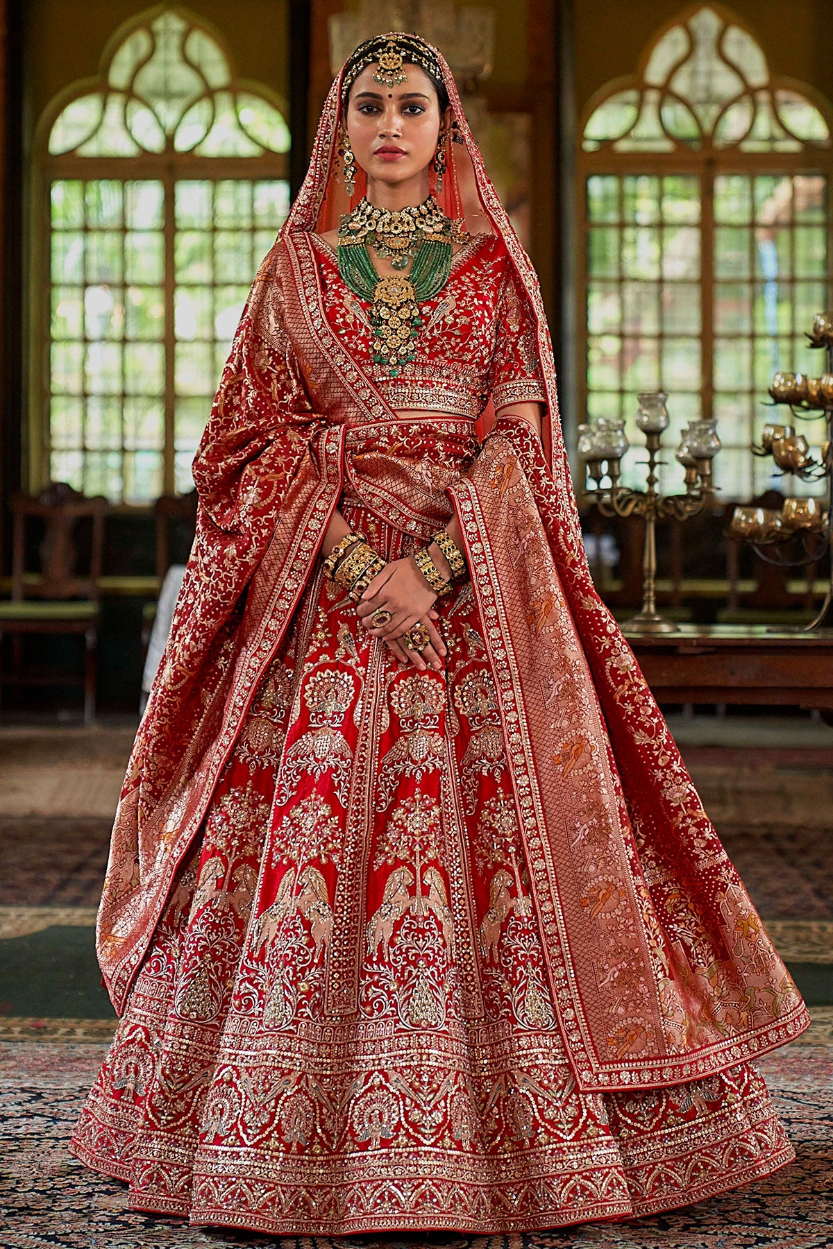 Red Zari and Sequin Embroidered Bridal Lehenga – Timeless Wedding
