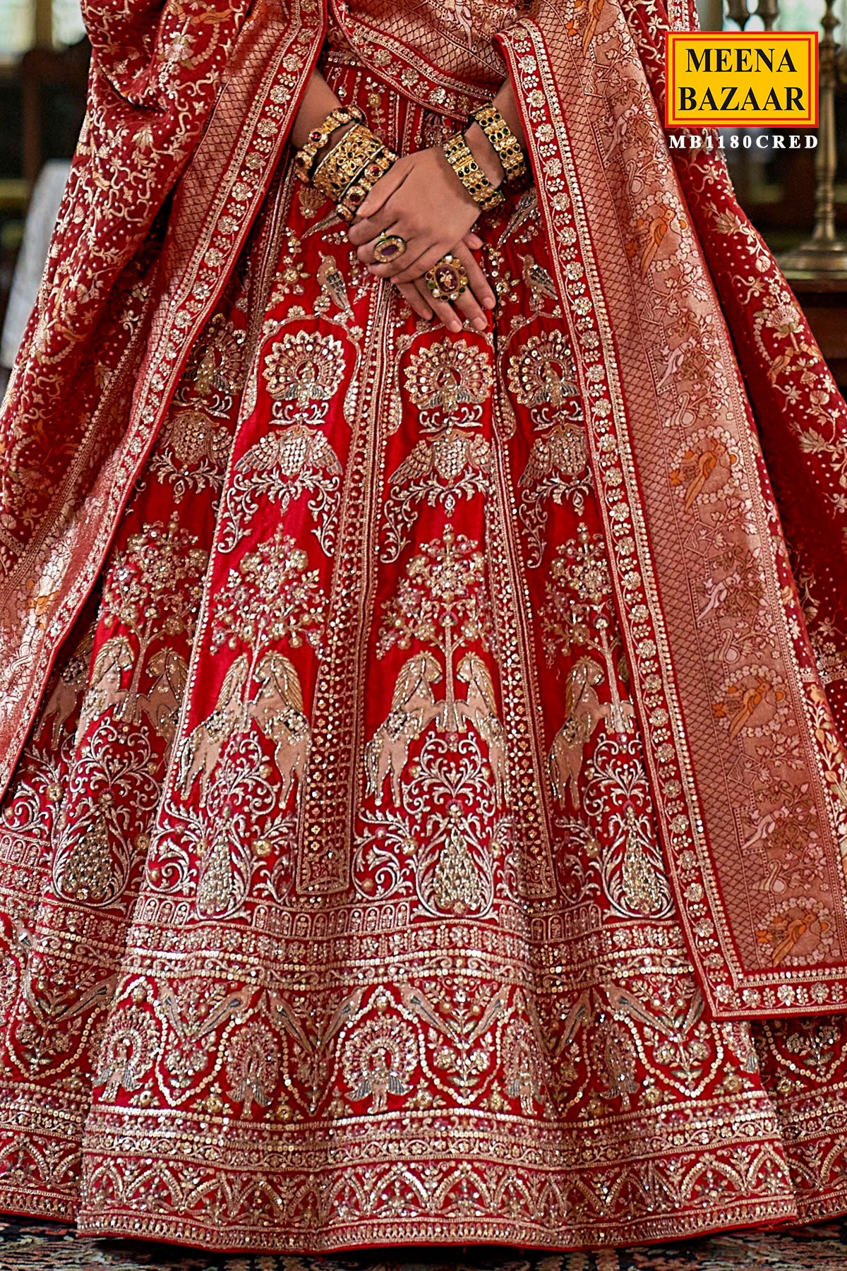 Red Zari and Sequin Embroidered Bridal Lehenga – Timeless Wedding