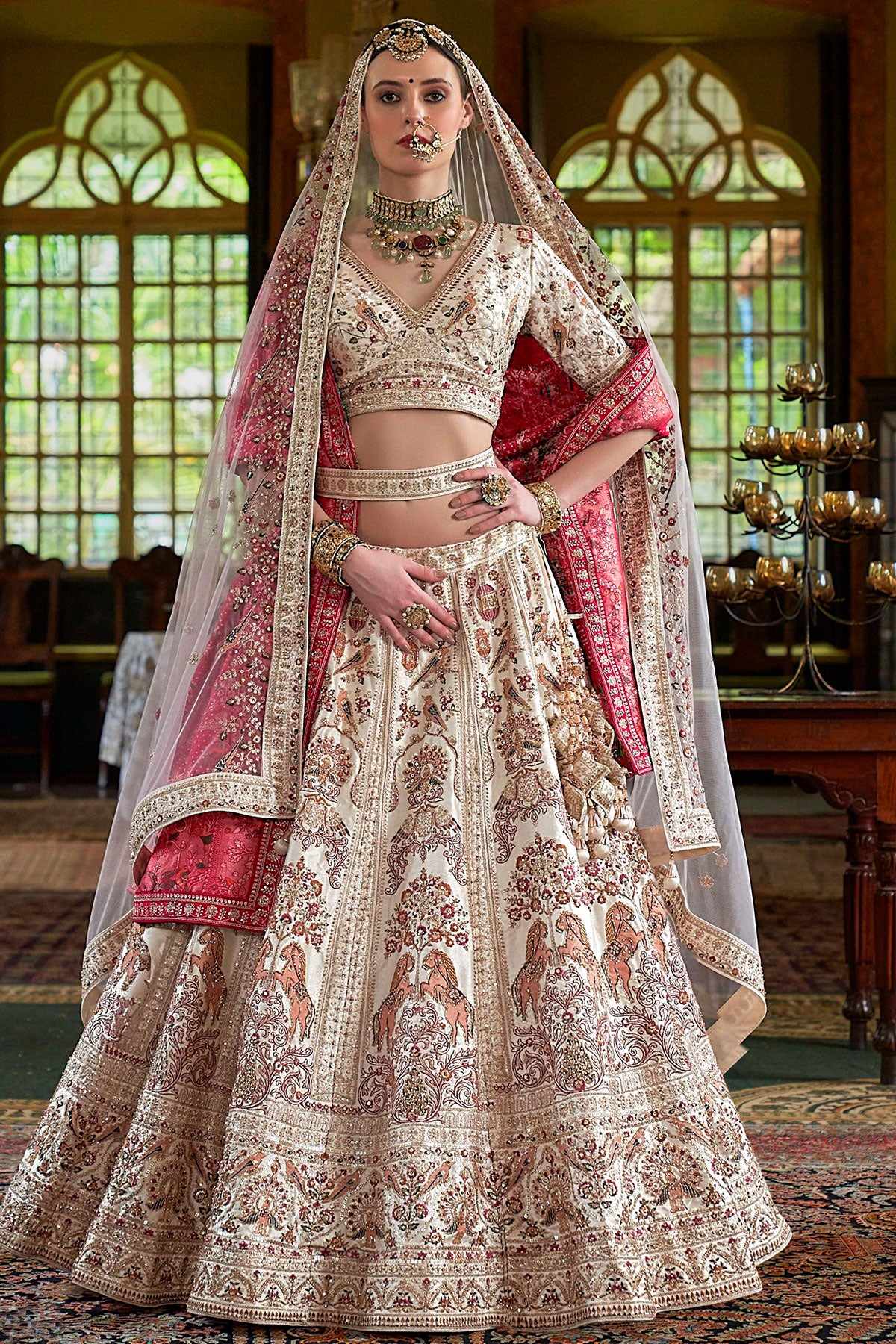 Cream Silk and Sequin Embroidered Lehenga – Elegant Bridal & Festive Ensemble