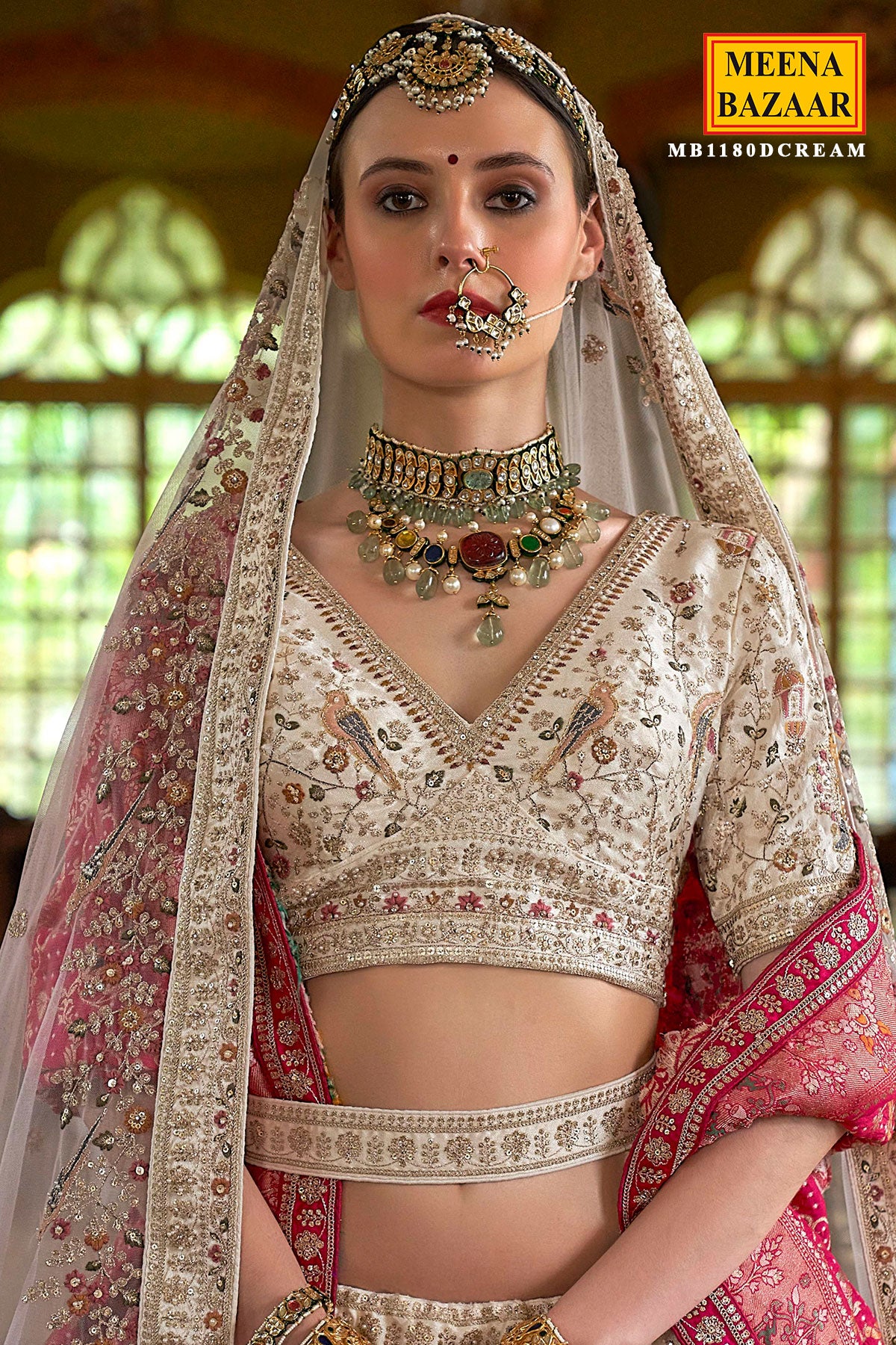 Cream Silk and Sequin Embroidered Lehenga – Elegant Bridal & Festive Ensemble