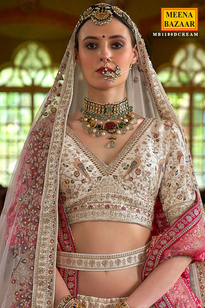 Cream Silk and Sequin Embroidered Lehenga – Elegant Bridal & Festive Ensemble