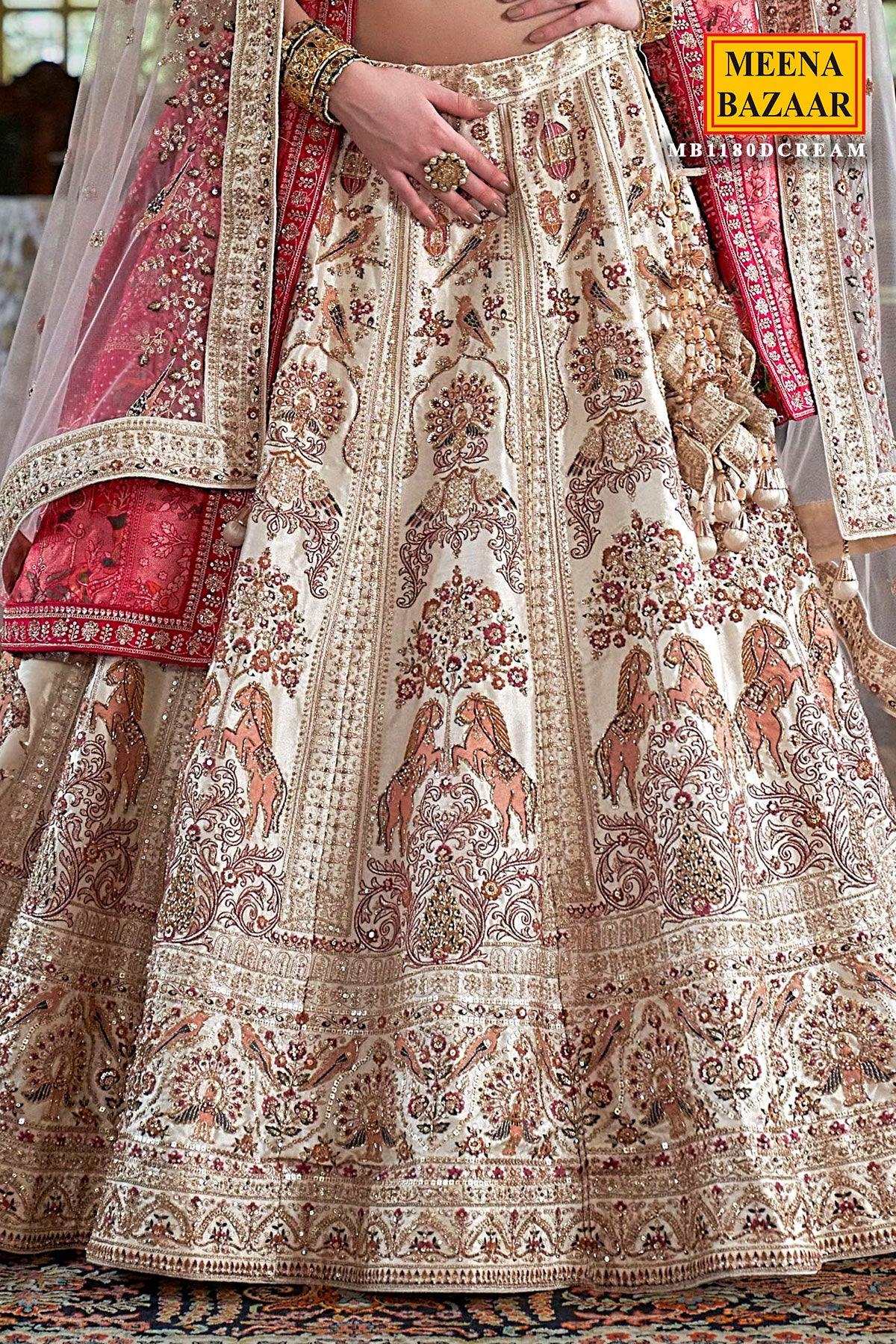 Cream Silk and Sequin Embroidered Lehenga – Elegant Bridal & Festive Ensemble