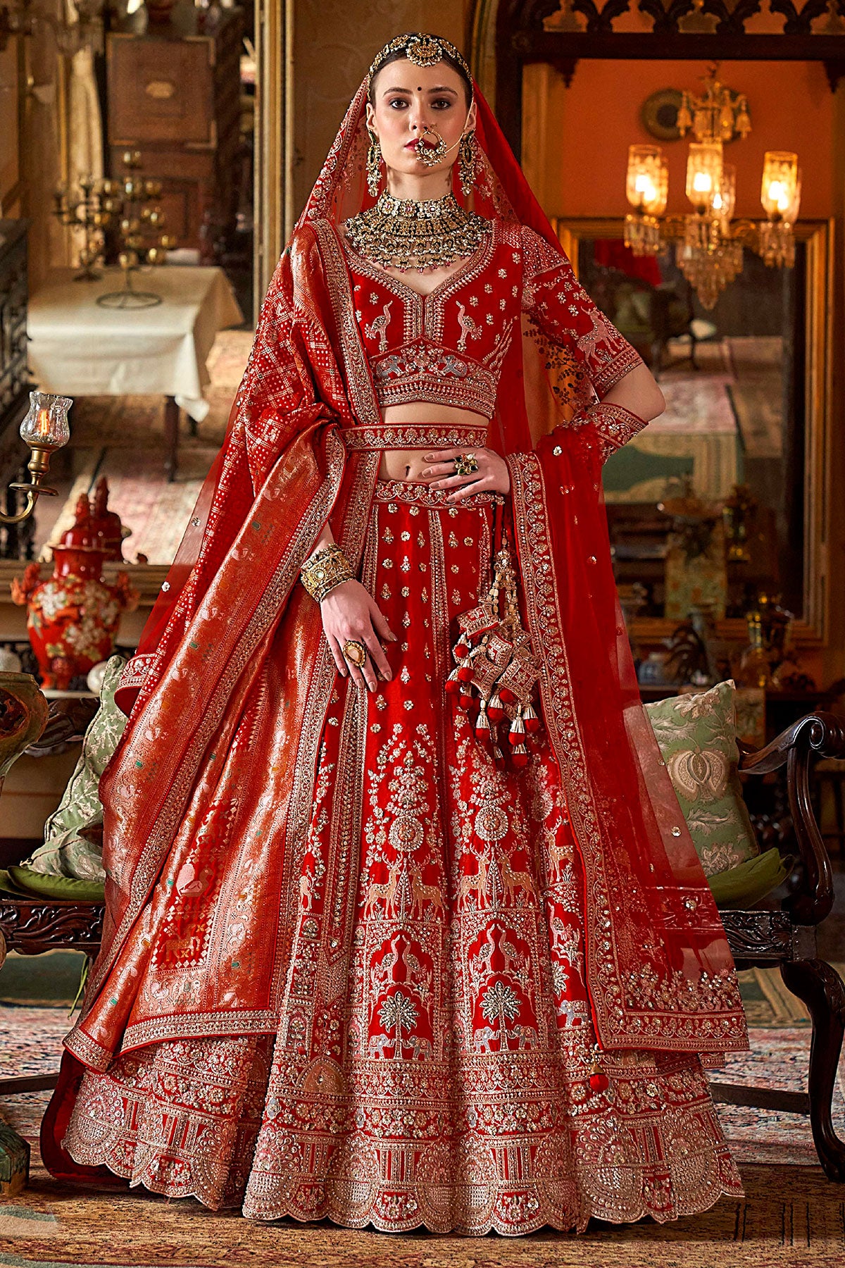 Red Silk Zari and Sequin Embroidered Bridal Lehenga – Royal Wedding Ensemble