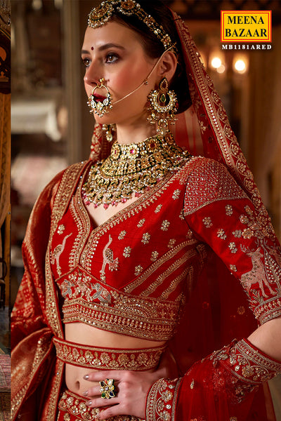 Red Silk Zari and Sequin Embroidered Bridal Lehenga – Royal Wedding Ensemble