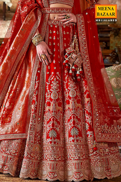 Red Silk Zari and Sequin Embroidered Bridal Lehenga – Royal Wedding Ensemble