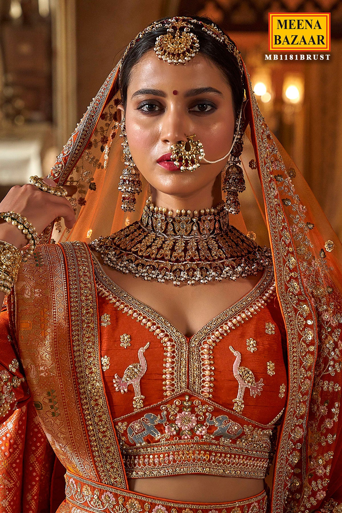 Rust Silk Zari and Sequin Embroidered Bridal Lehenga – Royal Wedding Ensemble