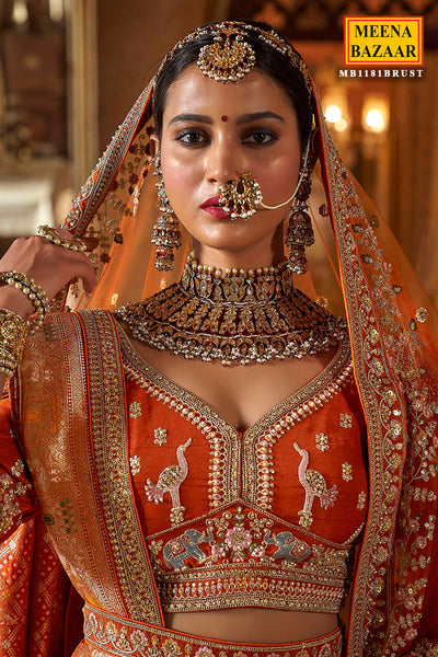 Rust Silk Zari and Sequin Embroidered Bridal Lehenga – Royal Wedding Ensemble